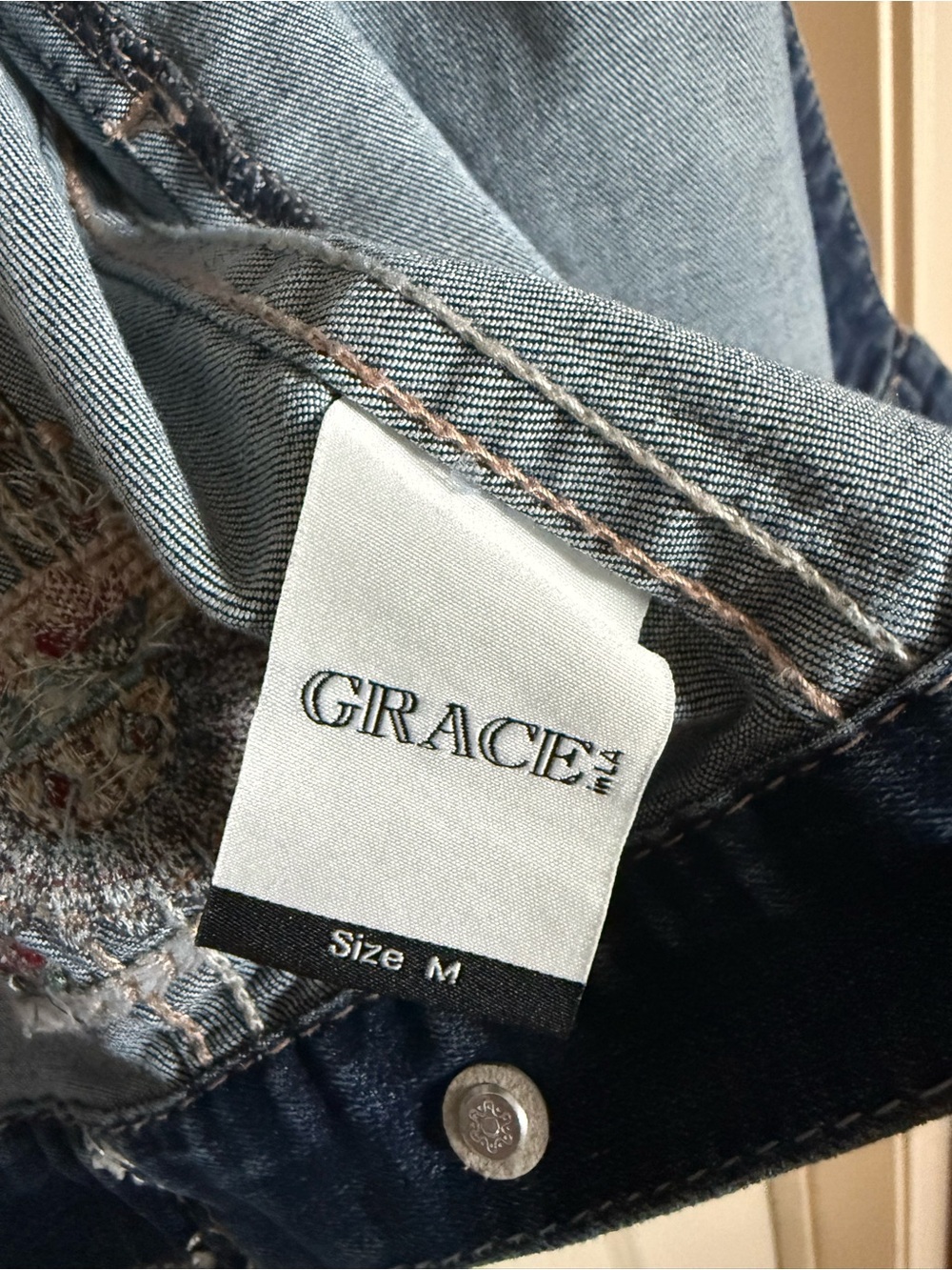 Grace in LA Denim Embroidered Cactus Jacket - Blue - Picture 7 of 8
